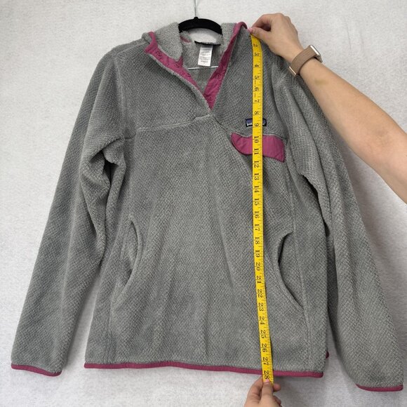 Patagonia Sweater Womens Large Gray Pink Hooded Fleece Pullover Synchilla Lining - Picture 6 of 9